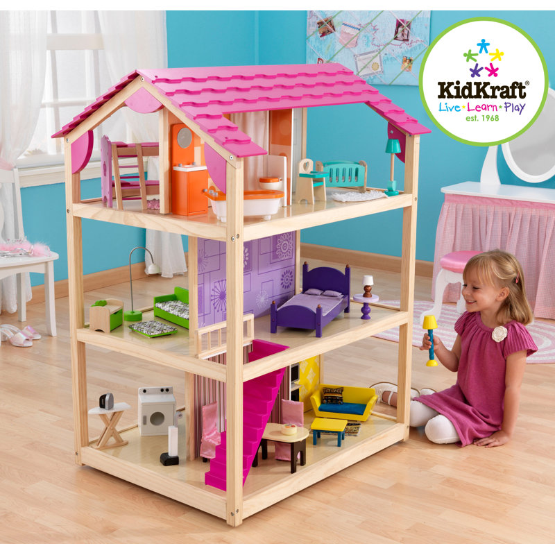 KidKraft So Chic Wood Dollhouse Almost 4 Tall with Wheels 46 Pieces Reviews Wayfair Canada